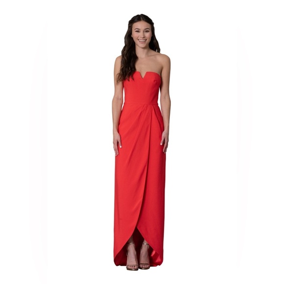Theia Women's Poppy Red Milly Crepe Strapless Column Gown Dress Size 10 - Picture 1 of 16
